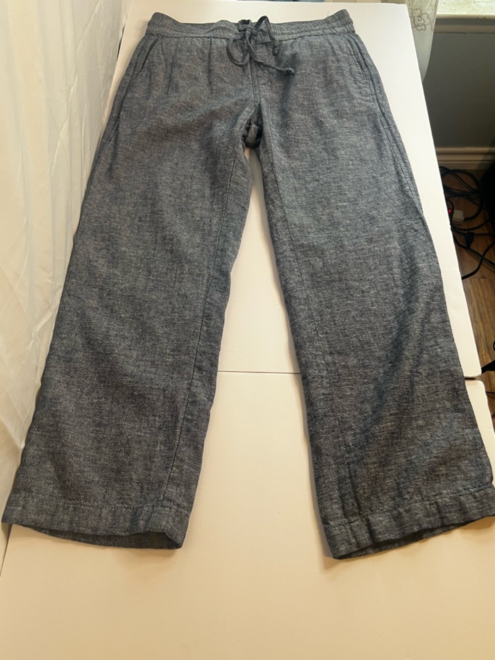 Ann Taylor Wide-Leg Drawstring Pants in Heather Blue